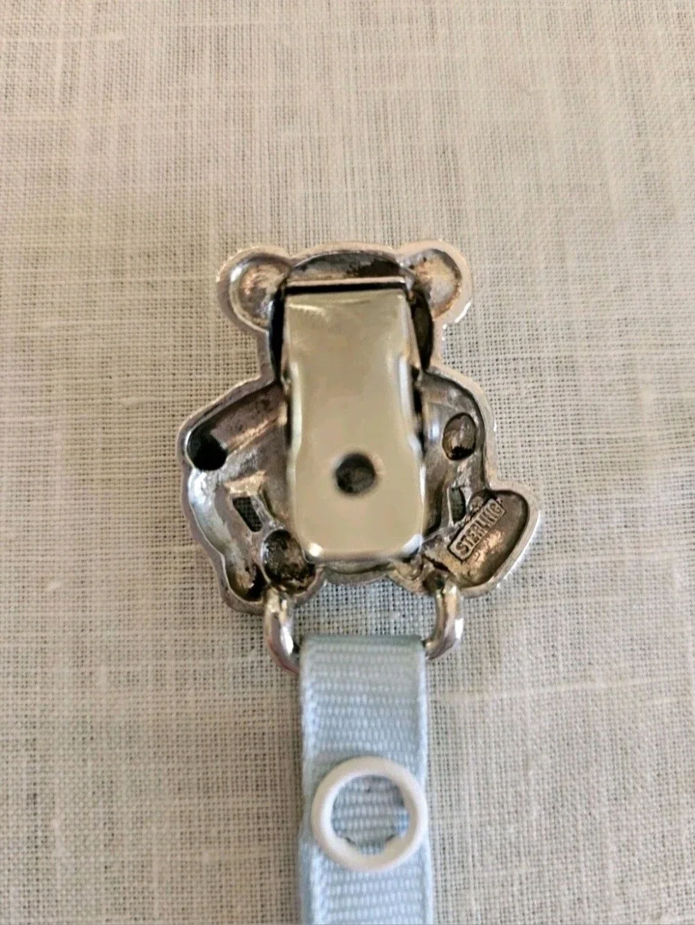 Empire Sterling Silver Teddy Bear Baby Boy Pacifier Clip .925 Blue Engravable